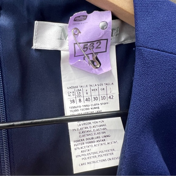 MaxMara Navy Blue Virgin Wool Blend Canvas Sleeveless Sheath Pencil Dress - Picture 8 of 11